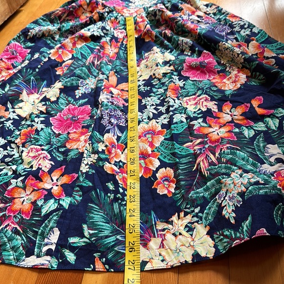 Vintage tropical floral fit n flare midi dress with padded shoulders - Picture 12 of 13